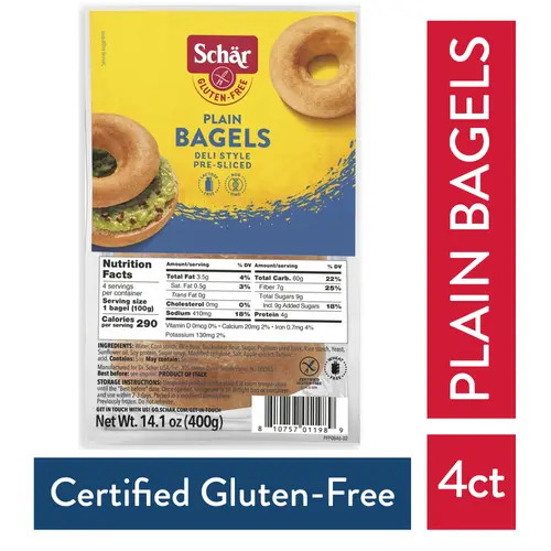 Schar Gluten Free classic and chewy Pre-Sliced Plain Bagels, 14.1 oz