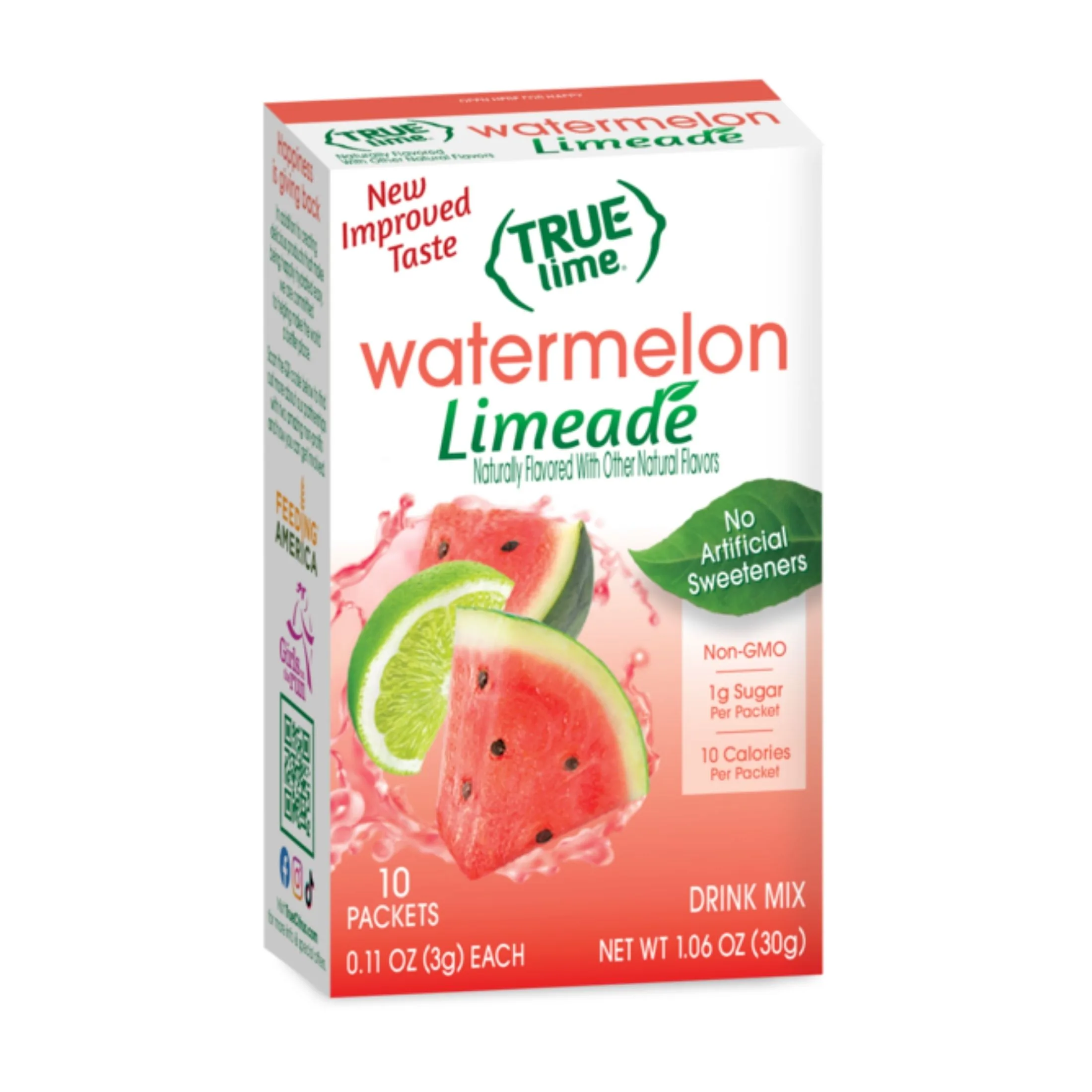 True Lime Watermelon Limeade Drink Mix Powder, No Artificial Sweeteners, 1.06 oz.Packet, 10 Count Box