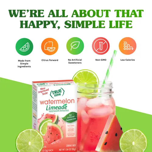 True Lime Watermelon Limeade Drink Mix Powder, No Artificial Sweeteners, 1.06 oz.Packet, 10 Count Box thumbnail 2