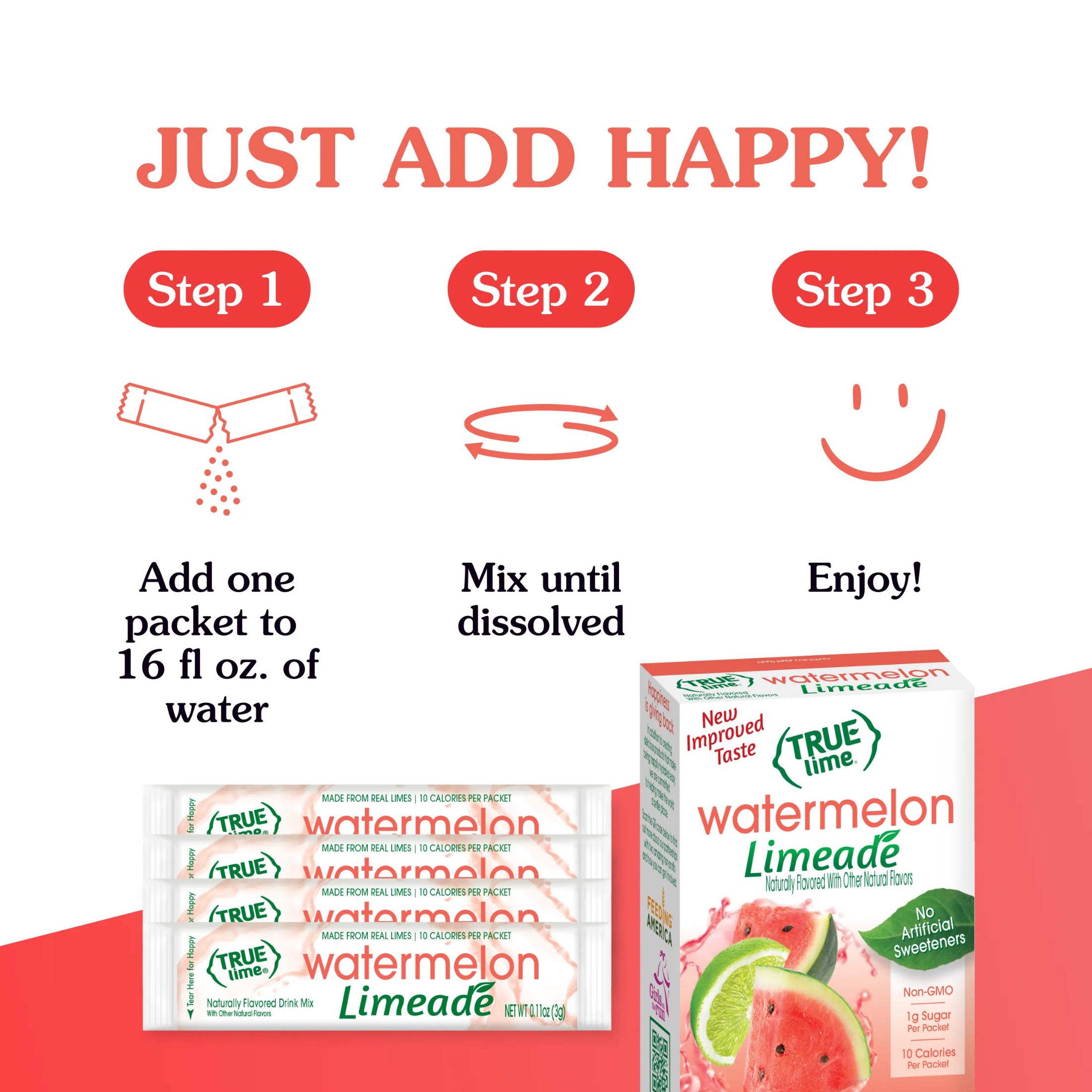 True Lime Watermelon Limeade Drink Mix Powder, No Artificial Sweeteners, 1.06 oz.Packet, 10 Count Box thumbnail 3