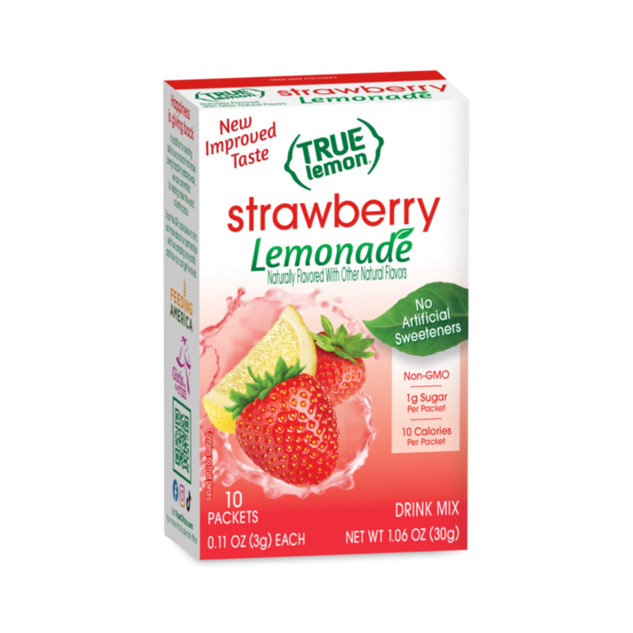 True Lemon Strawberry Lemonade Drink Mix Powder, No Artificial Sweeteners, 1.06 oz., 10 Count Box