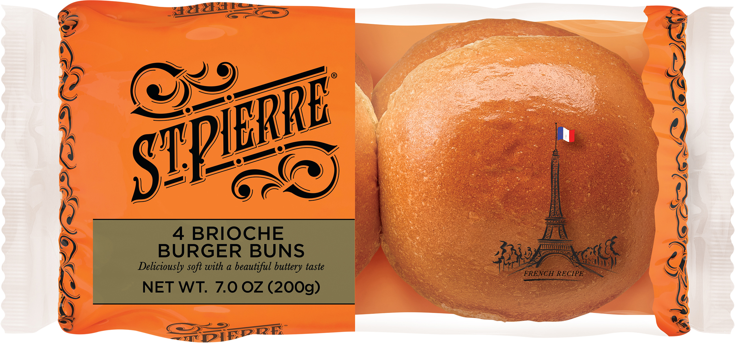 St. Pierre Brioche Burger Buns, Shelf-Stable, Regular, 4 Count