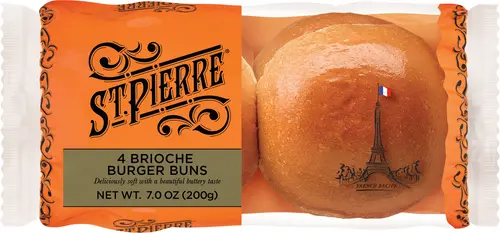 St. Pierre Brioche Burger Buns, Shelf-Stable, Regular, 4 Count