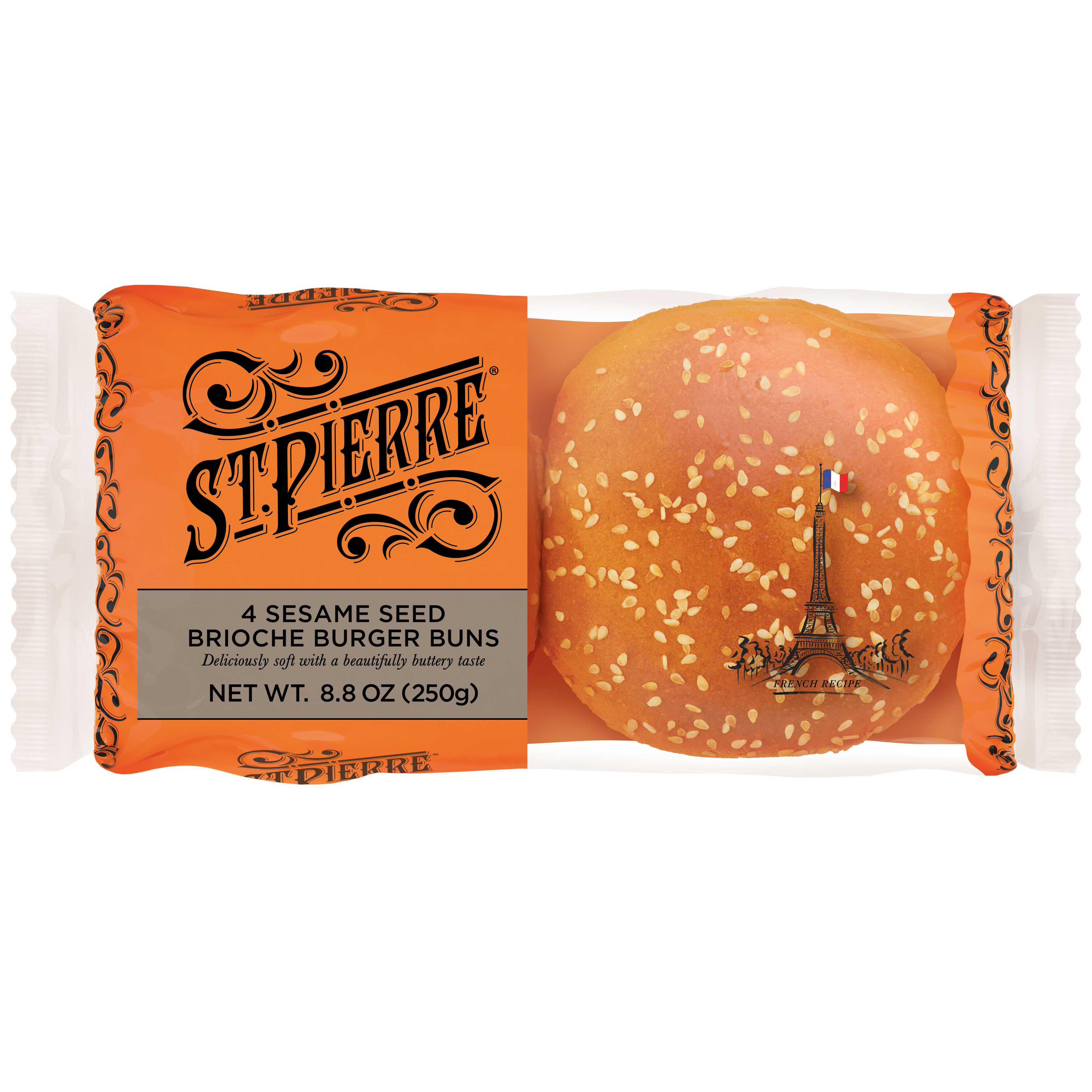 St. Pierre Brioche Sesame Seeded Burger Buns, Shelf-Stable, Regular, 4 Count