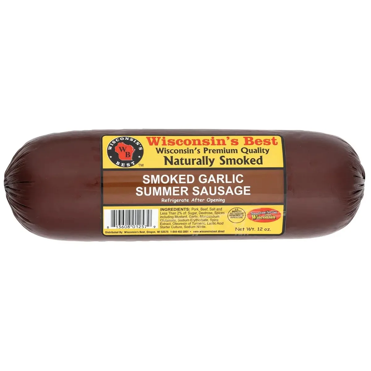 Wisconsin's Best - Garlic Smoked Summer Sausage, 12 oz | Shelf Stable, Keto Friendly, High Protein, Low Sugar, Low Carb | Summer