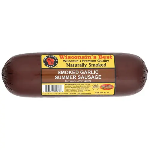 Wisconsin's Best - Garlic Smoked Summer Sausage, 12 oz | Shelf Stable, Keto Friendly, High Protein, Low Sugar, Low Carb | Summer