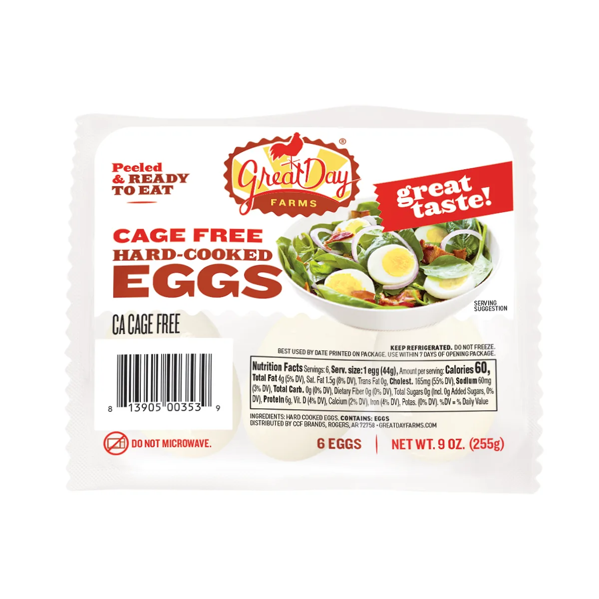 Great Day Farms Hard-Boiled Cage Free Eggs, 6 Eggs