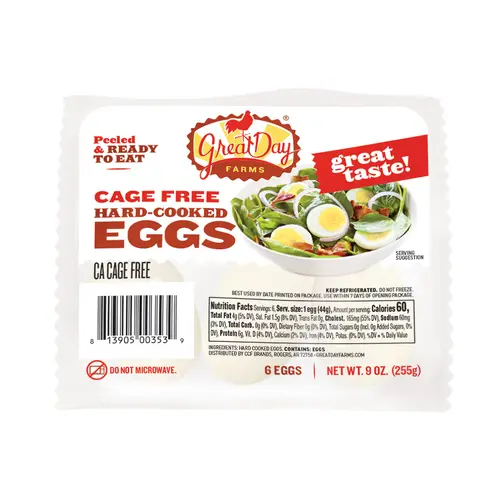 Great Day Farms Hard-Boiled Cage Free Eggs, 6 Eggs