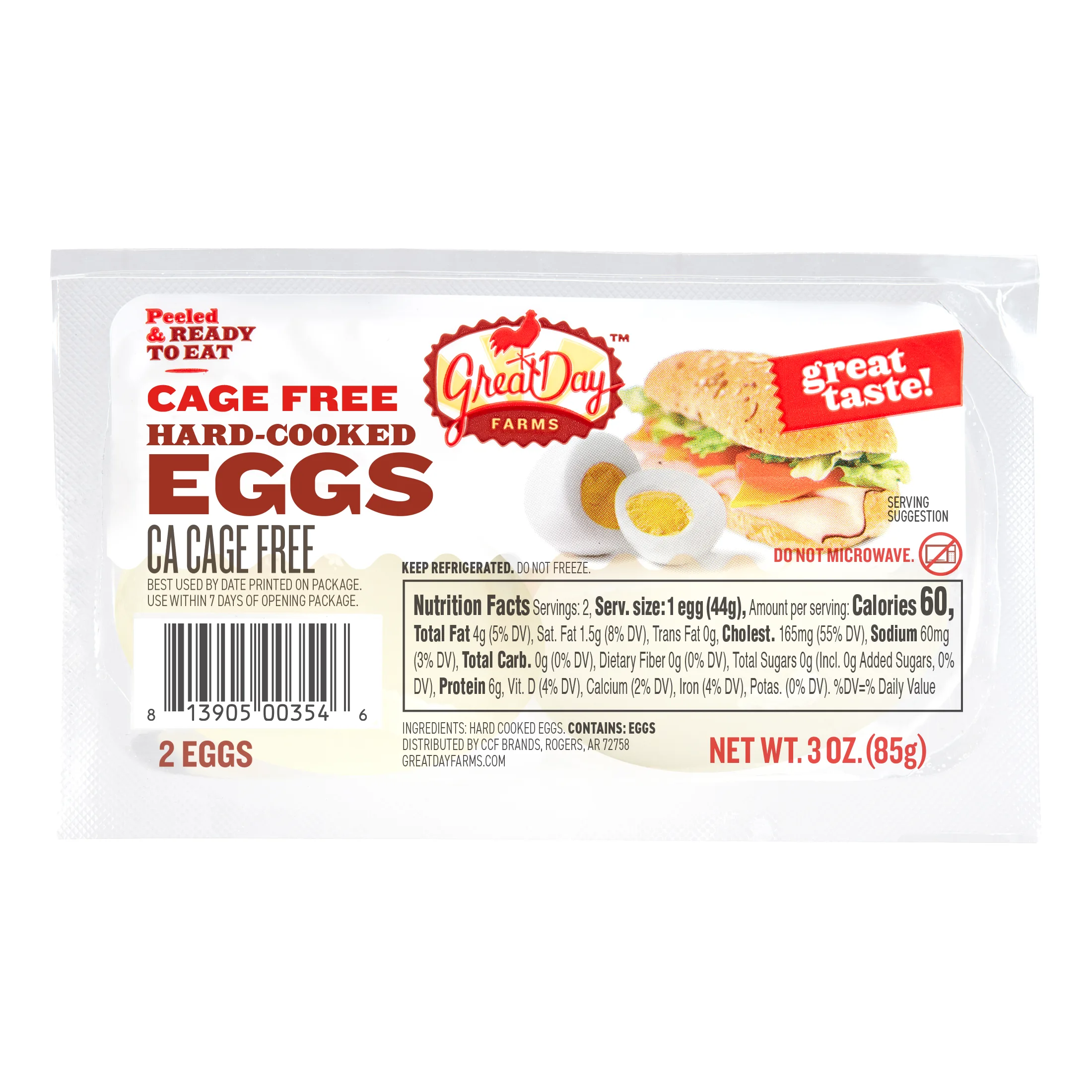Great Day Farms Hard-Boiled Cage Free Eggs, 2 Eggs
