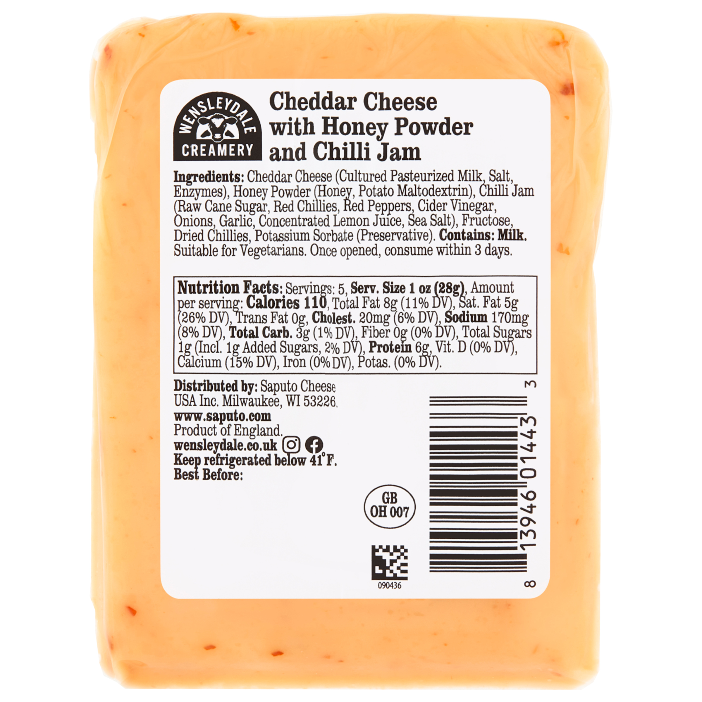 Wensleydale Creamery Hot Honey Cheddar Cheese Wedge, 5.3 oz thumbnail 3