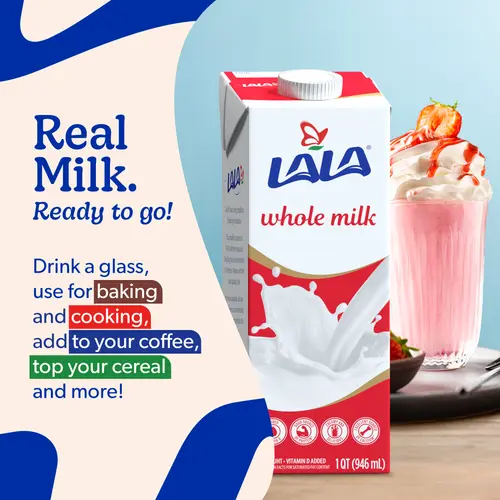 LALA Whole Milk UHT Shelf-Stable, Unflavored, 32 oz Box thumbnail 3