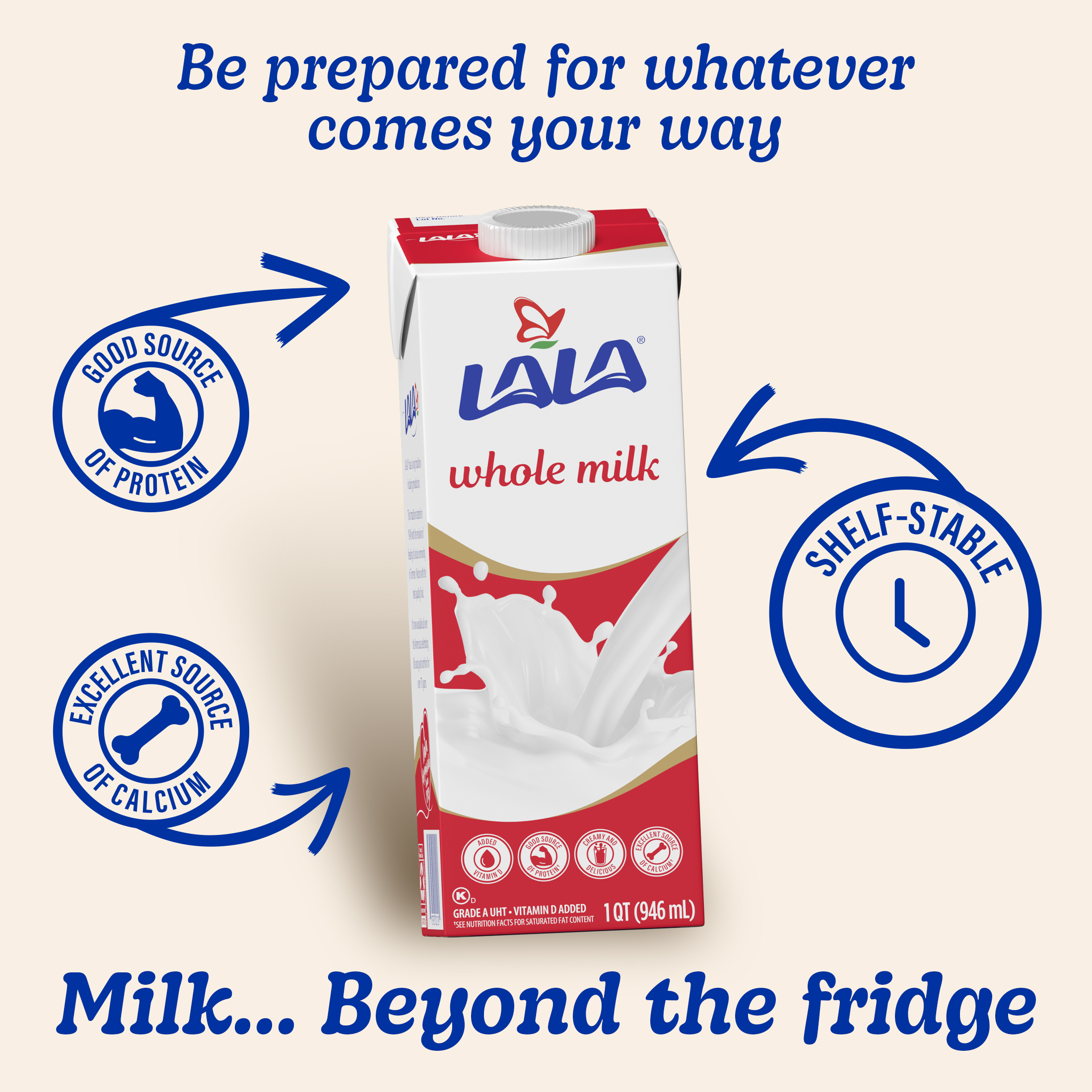 LALA Whole Milk UHT Shelf-Stable, Unflavored, 32 oz Box thumbnail 4