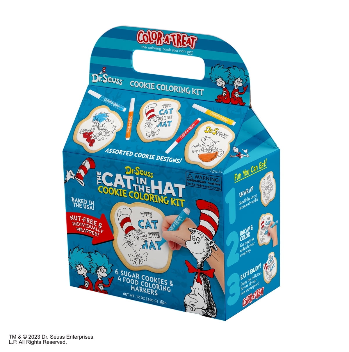 Dr. Seuss Cat in the Hat Cookie Coloring Kit by Color-a-Treat, 12 oz, Includes 6 Baked Sugar Cookies and 4 Food Coloring Markers thumbnail 2