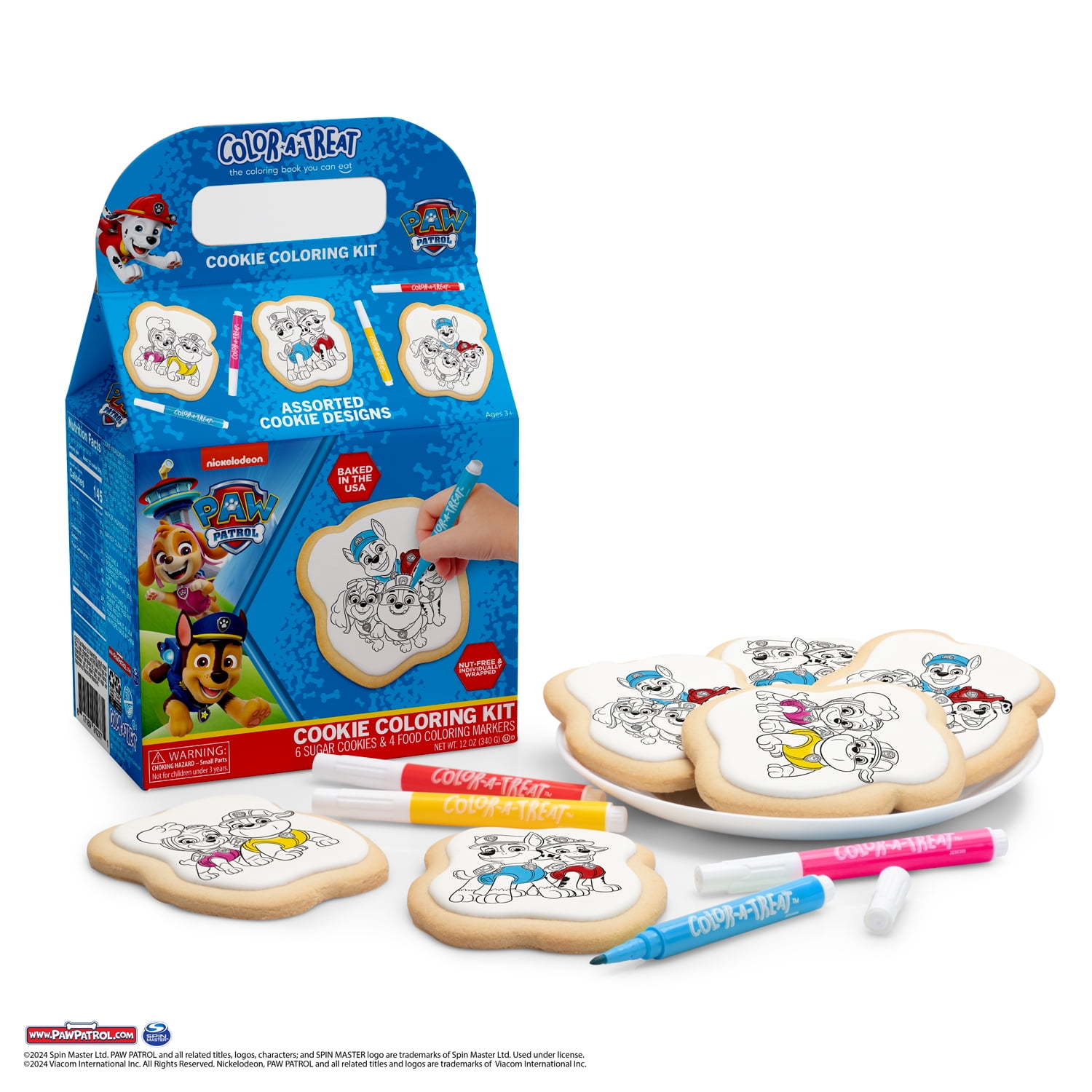 Nickelodeon PAW Patrol Cookie Coloring Kit by Color-a-Treat, 12oz, Includes 6 Sugar Cookies and 4 Food Coloring Markers