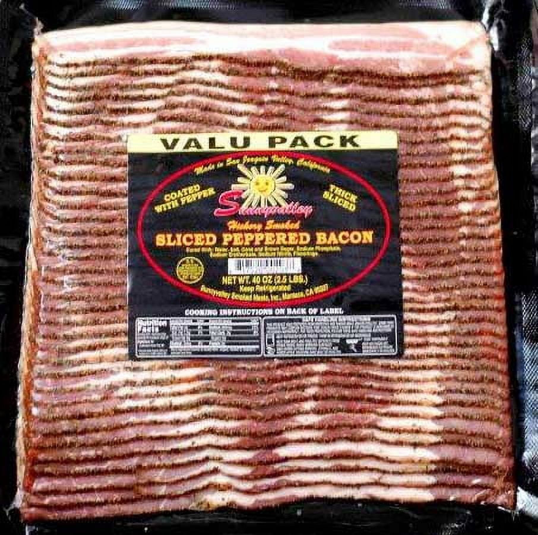 Sunnyvalley Sliced Peppered Pork Bacon, 40 oz, Vacuum Sealed in Plastic, Ready to Cook