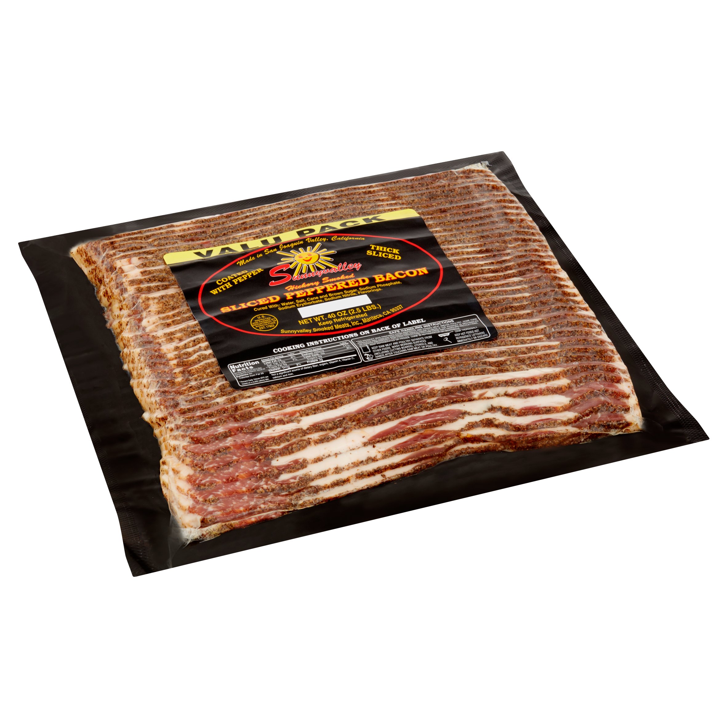 Sunnyvalley Sliced Peppered Pork Bacon, 40 oz, Vacuum Sealed in Plastic, Ready to Cook thumbnail 2
