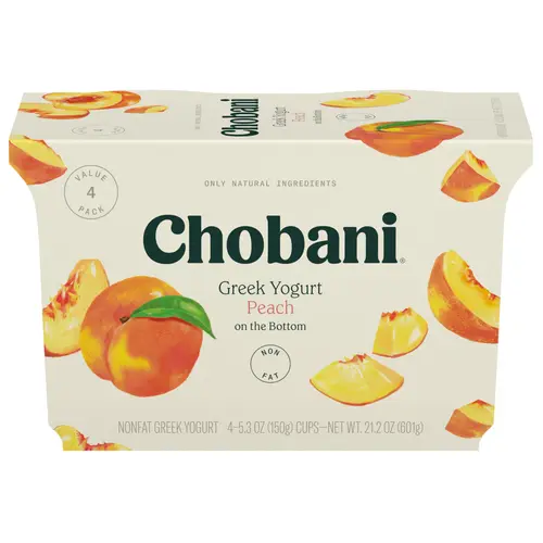Chobani Non-Fat Greek Yogurt Peach On The Bottom 5.3 oz 4PK