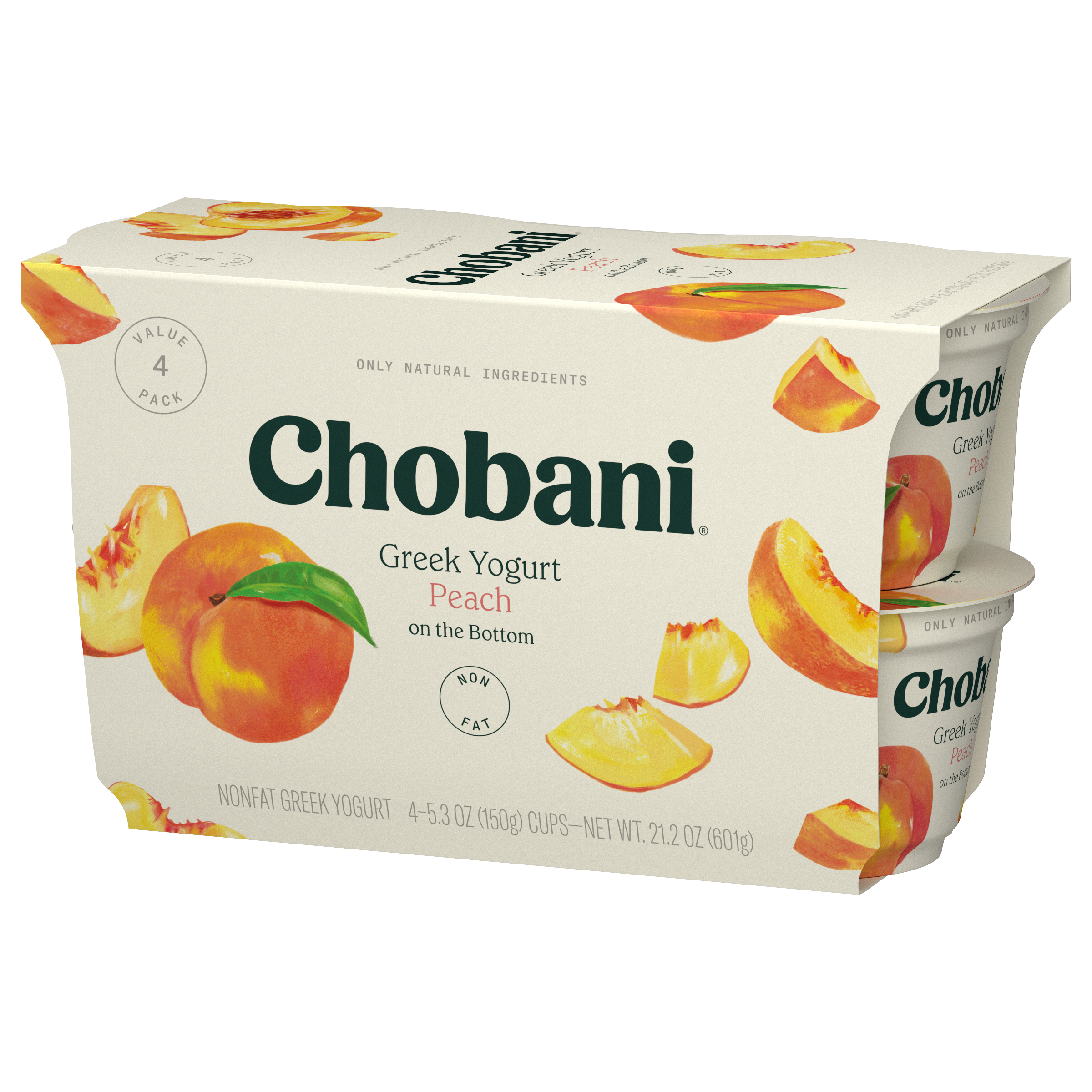 Chobani Non-Fat Greek Yogurt Peach On The Bottom 5.3 oz 4PK thumbnail 3