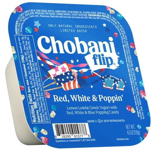 Chobani Flip Low-Fat Greek Yogurt Limited Batch Red, White & Poppin' 4.5oz Cup