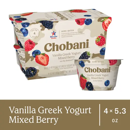 Chobani Low-Fat Vanilla Greek Yogurt Mixed Berry On The Bottom, Hero Batch 5.3oz 4PK thumbnail 2