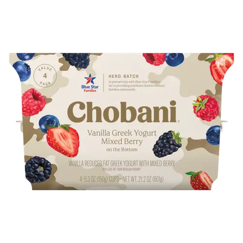 Chobani Low-Fat Vanilla Greek Yogurt Mixed Berry On The Bottom, Hero Batch 5.3oz 4PK thumbnail 3