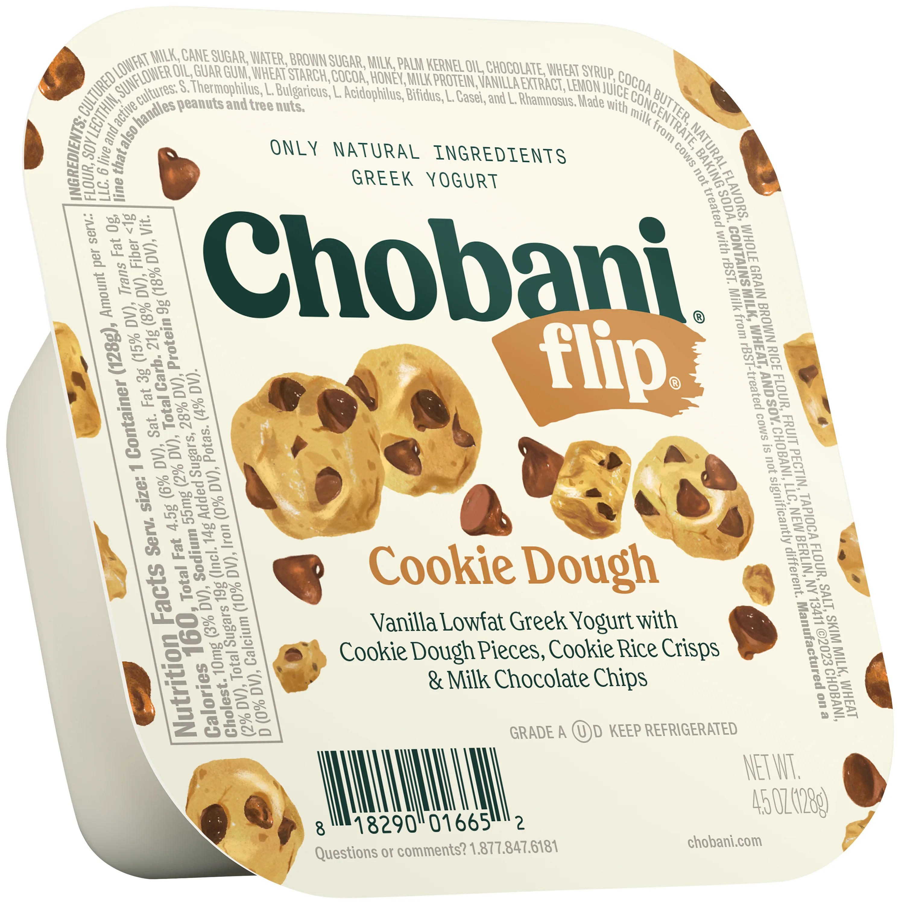 Chobani Flip Low-Fat Greek Yogurt Chocolate Chip Cookie Dough 4.5 oz Cup