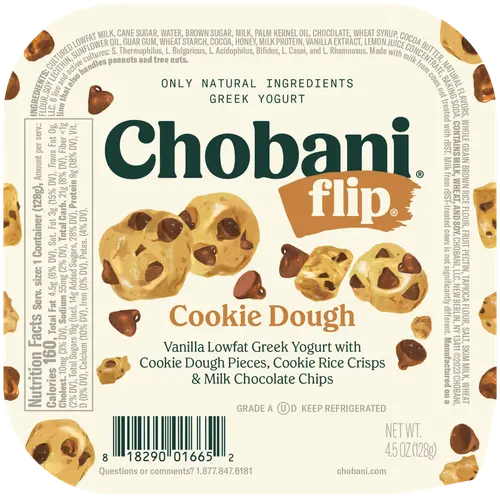 Chobani Flip Low-Fat Greek Yogurt Chocolate Chip Cookie Dough 4.5 oz Cup thumbnail 3
