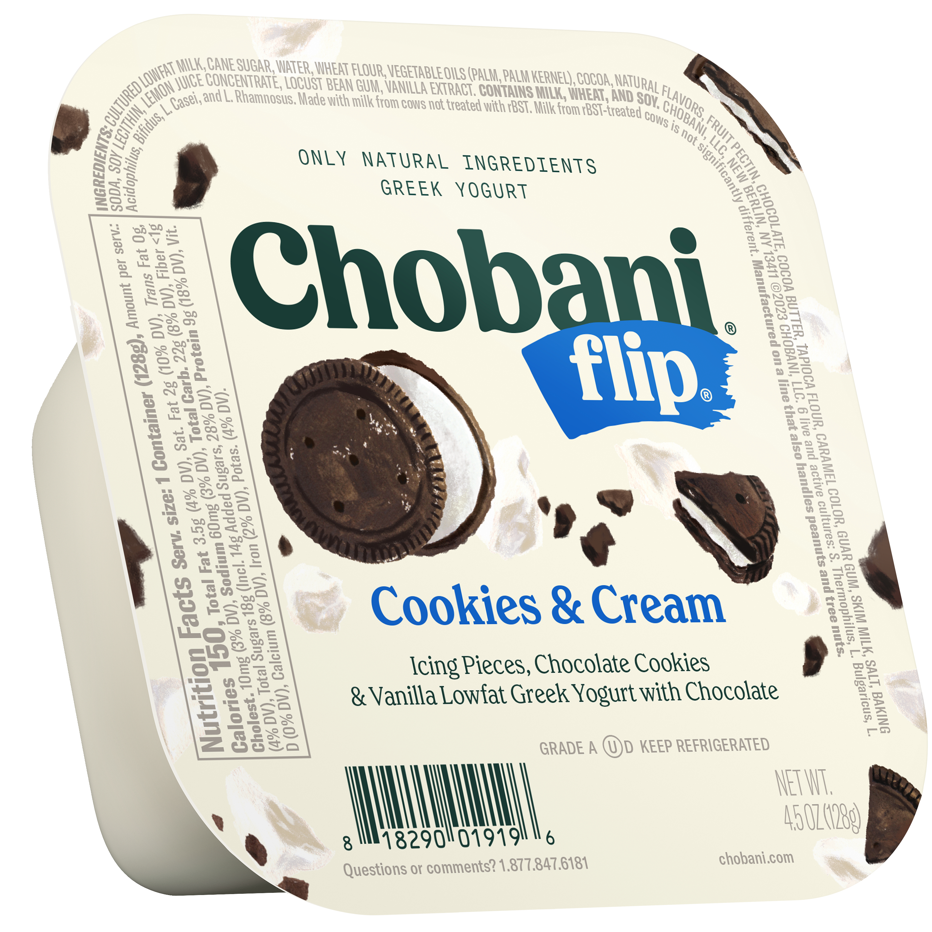 Chobani Flip Low-Fat Greek Yogurt Cookies and Cream 4.5 oz Cup