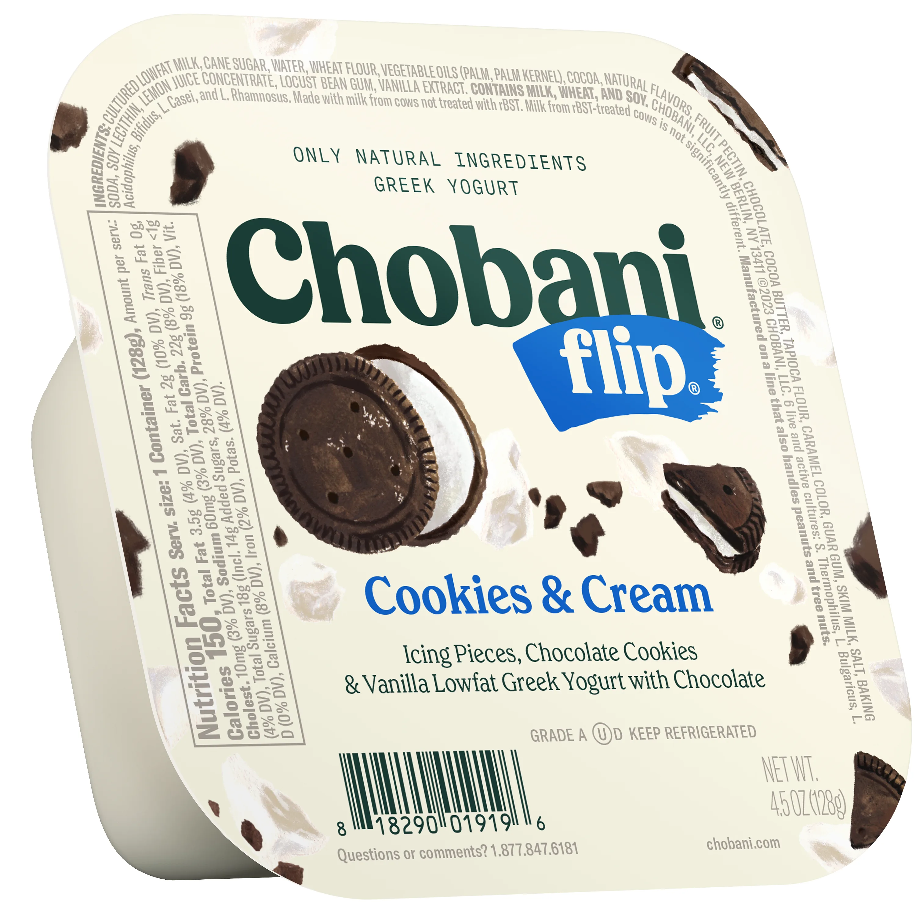 Chobani Flip Low-Fat Greek Yogurt Cookies and Cream 4.5 oz Cup