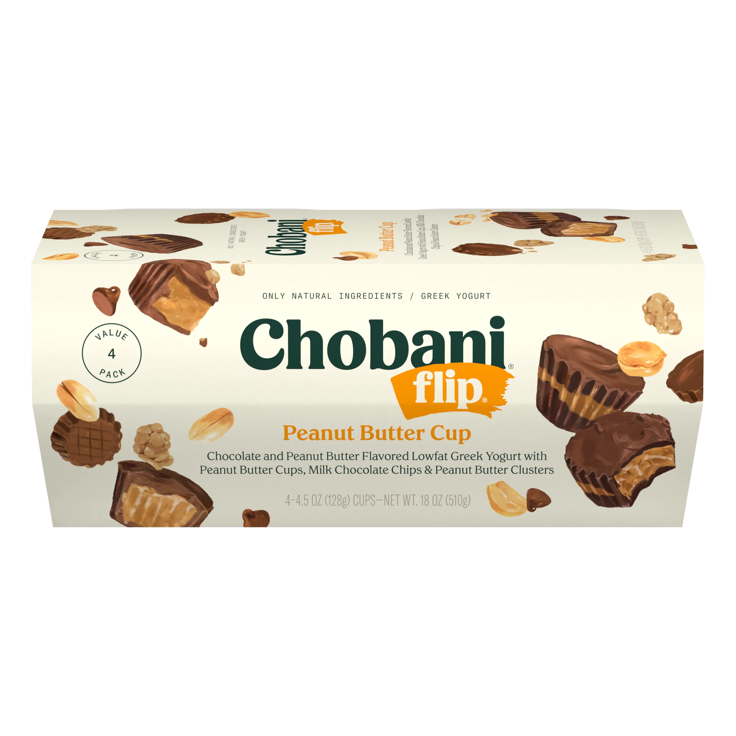 Chobani Flip Low-Fat Greek Yogurt Peanut Butter Cup 4.5 oz 4 Pack