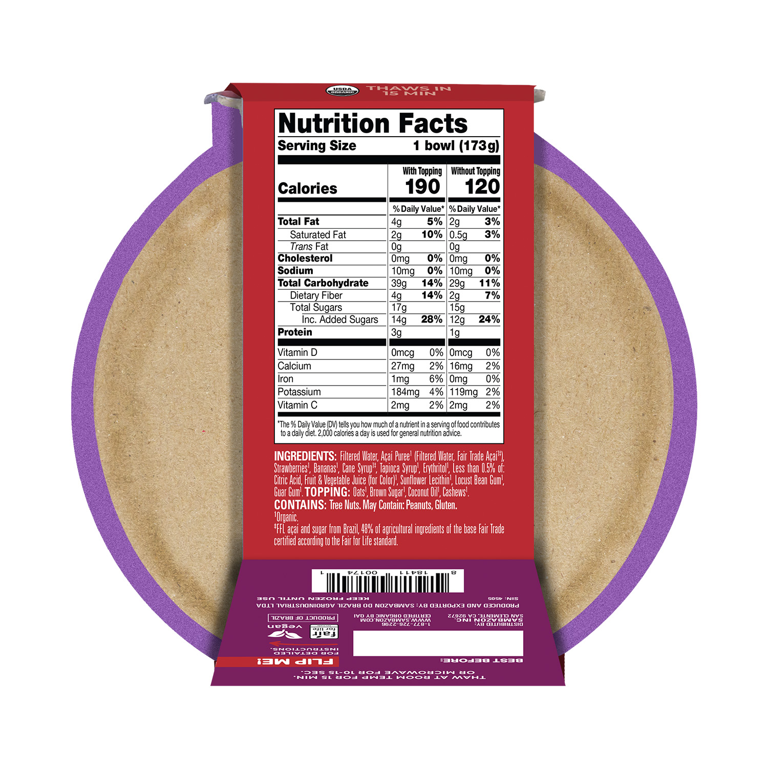 Sambazon Berry Bliss Acai Bowl, Plant-Based Meal, 6.1 oz, 1 Count (Frozen) thumbnail 2