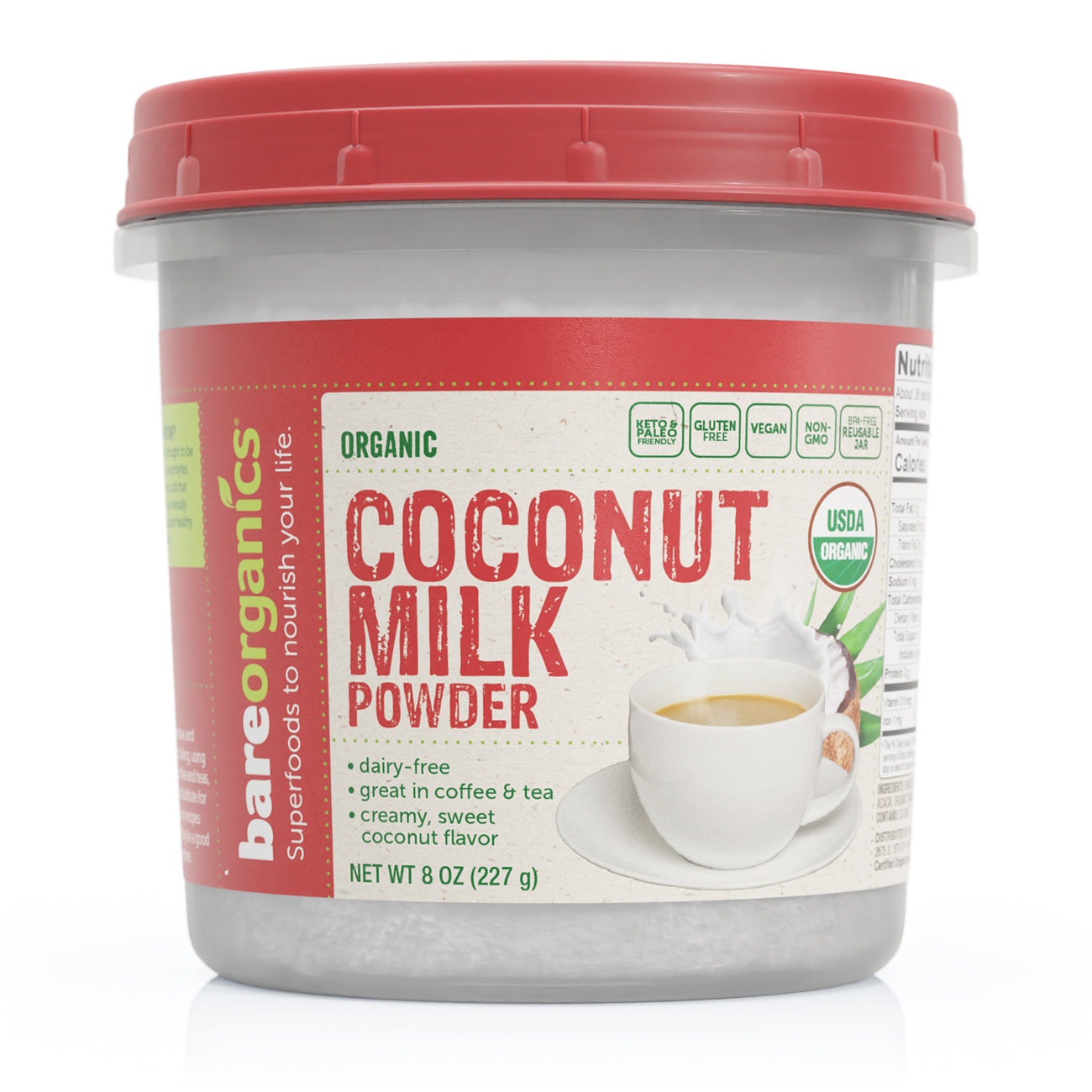 BareOrganics Organic Coconut Milk Powder, 8 Oz
