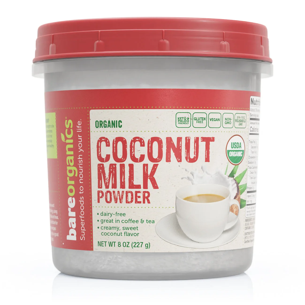 BareOrganics Organic Coconut Milk Powder, 8 Oz