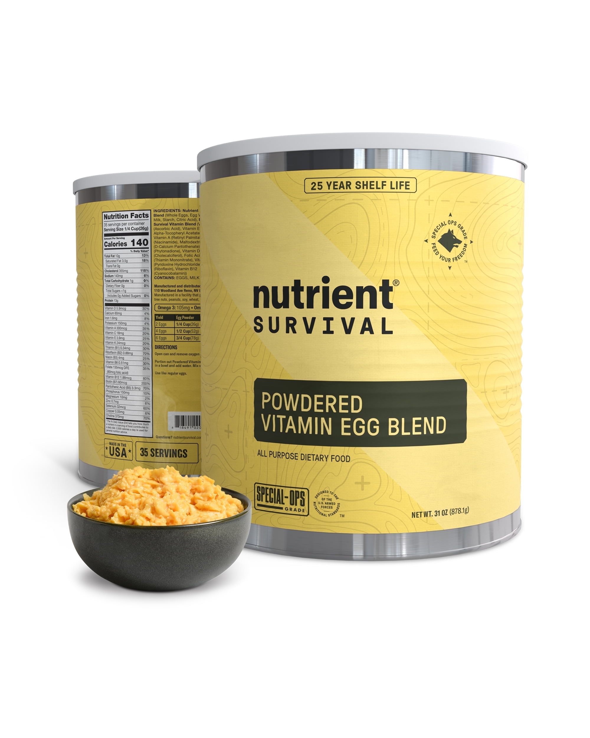 70 Egg Equivalent Nutrient Survival Vitamin Powdered Eggs Blend, Freeze Dried Prepper Supplies & Emergency Food Supply, 33 E
