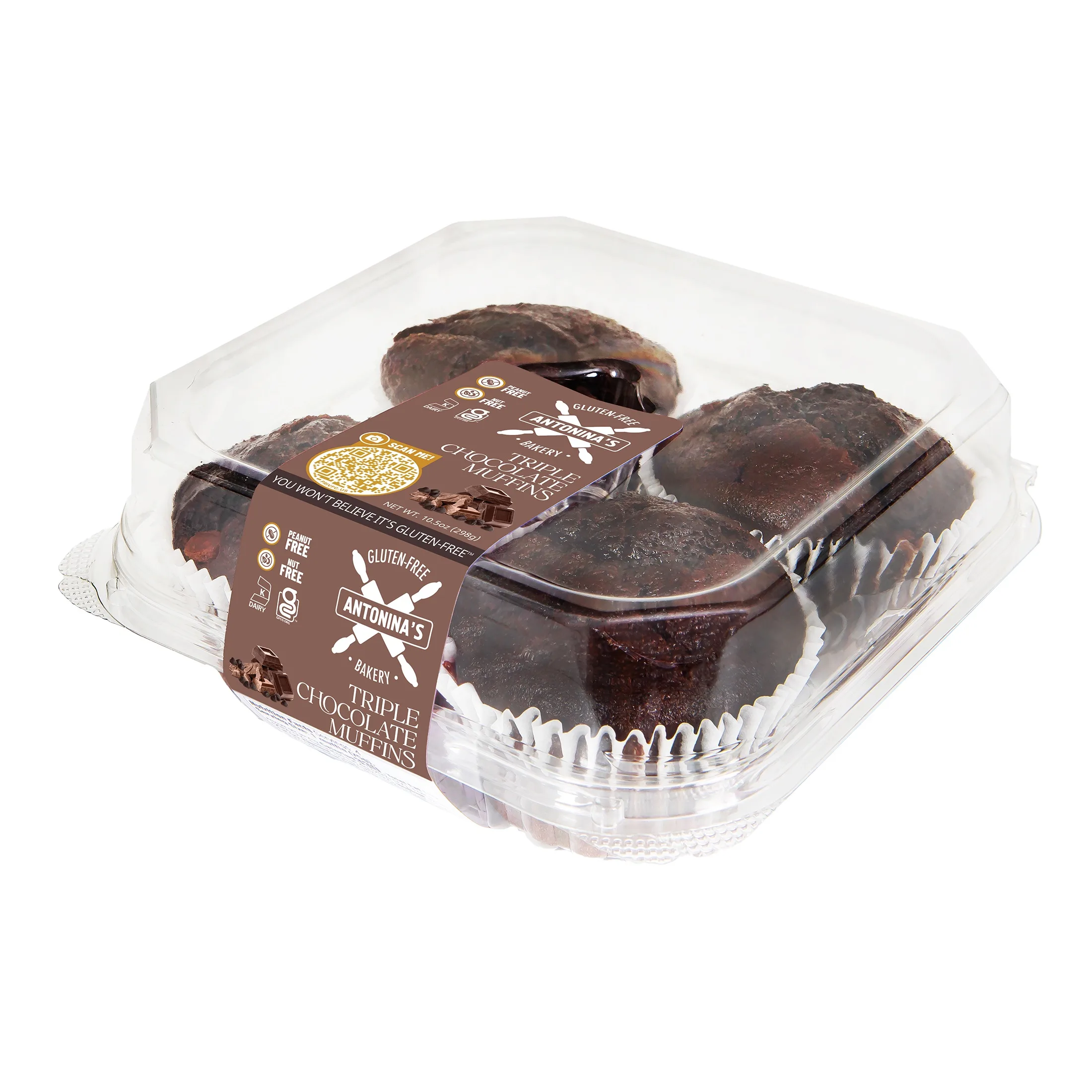Antonina's Gluten Free Bakery Frozen Kosher Tripple Chocolate Muffin 10.5oz 4 Pack