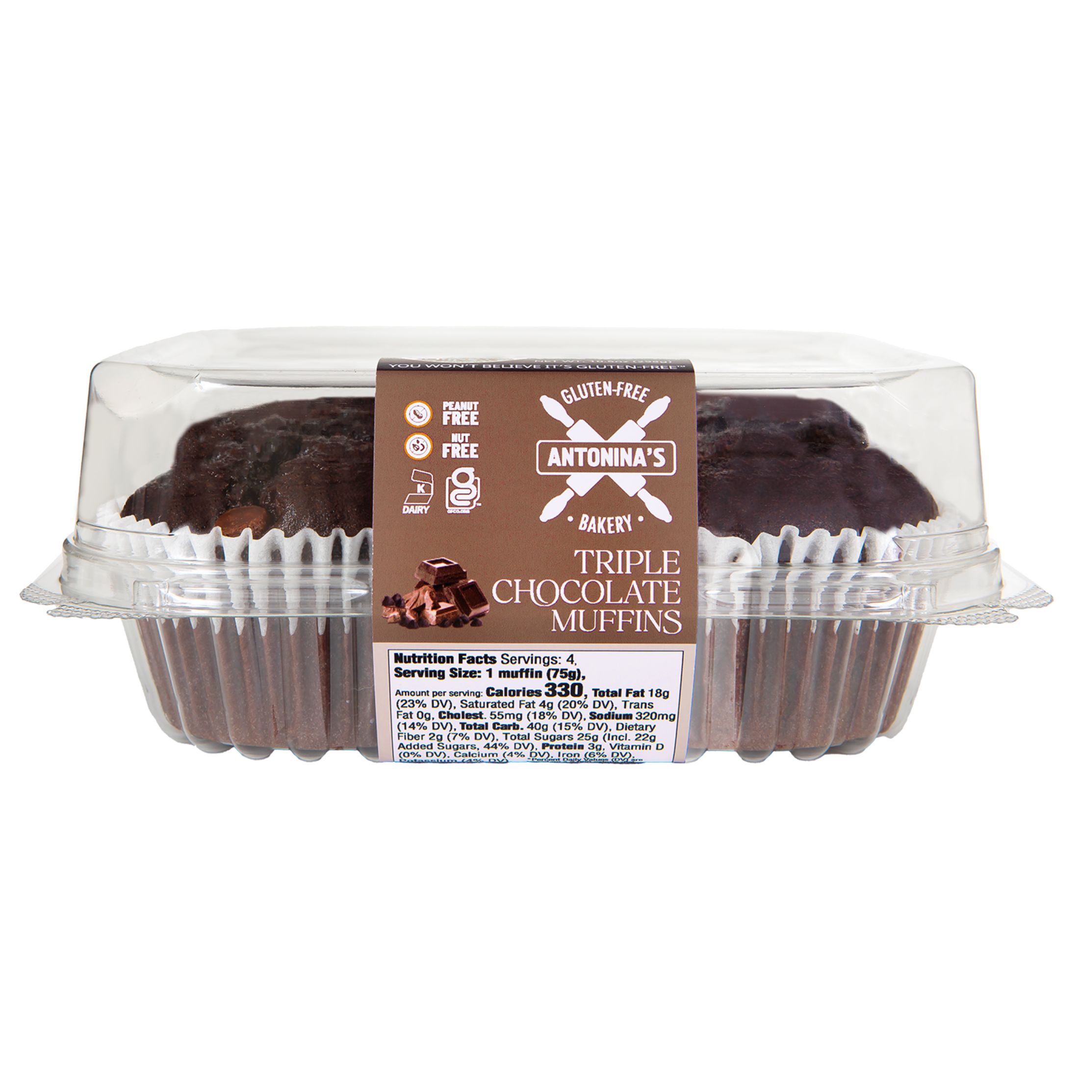 Antonina's Gluten Free Bakery Frozen Kosher Tripple Chocolate Muffin 10.5oz 4 Pack thumbnail 2