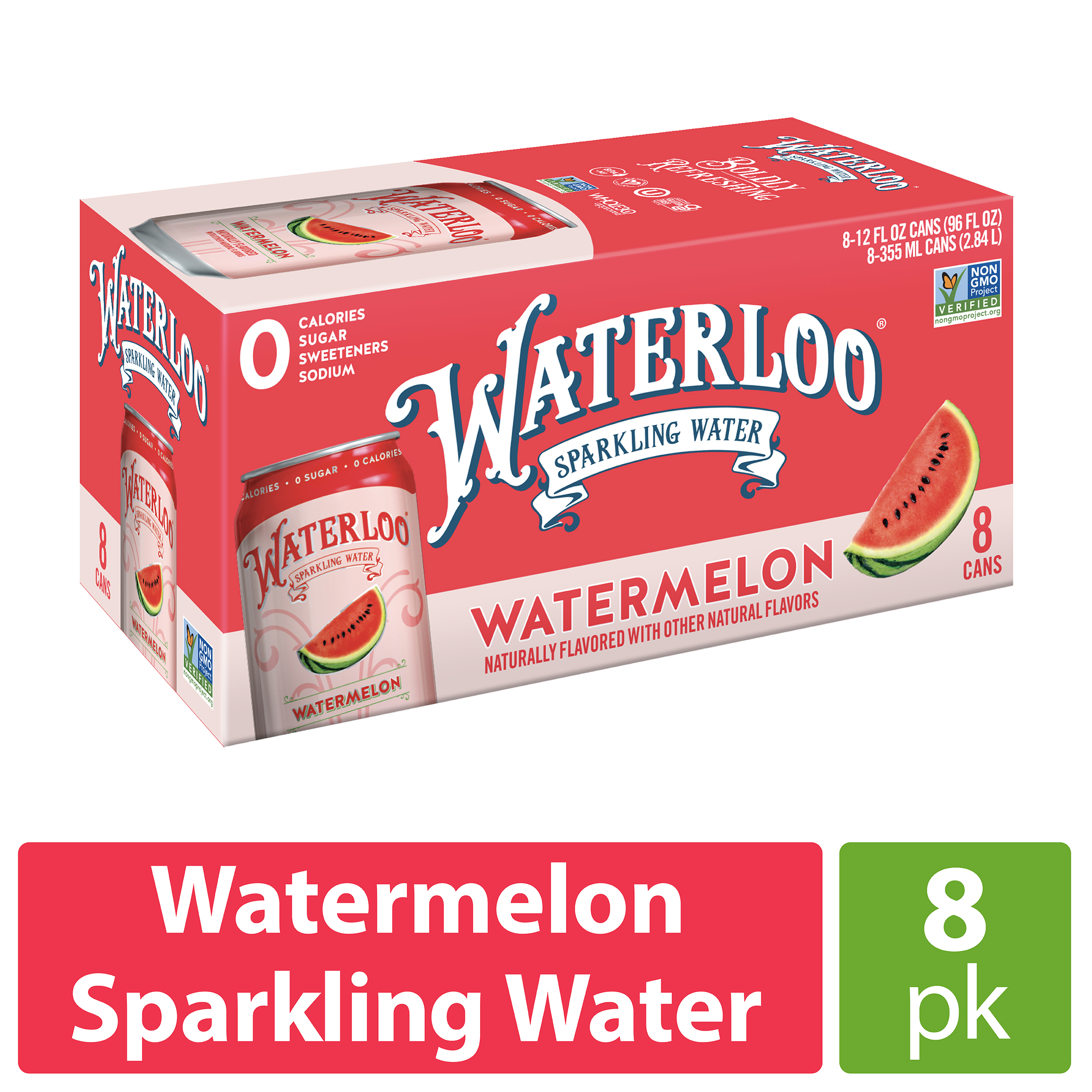 Waterloo Sparkling Water, Watermelon, 12 fl oz, 8 Pack Cans thumbnail 2