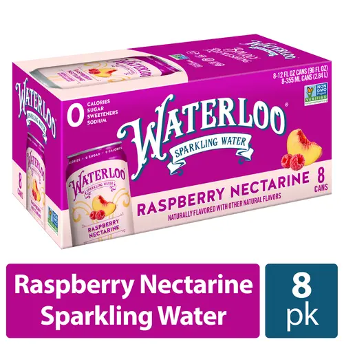 Waterloo Sparkling Water, Raspberry Nectarine, 12 fl oz, 8 Pack Cans
