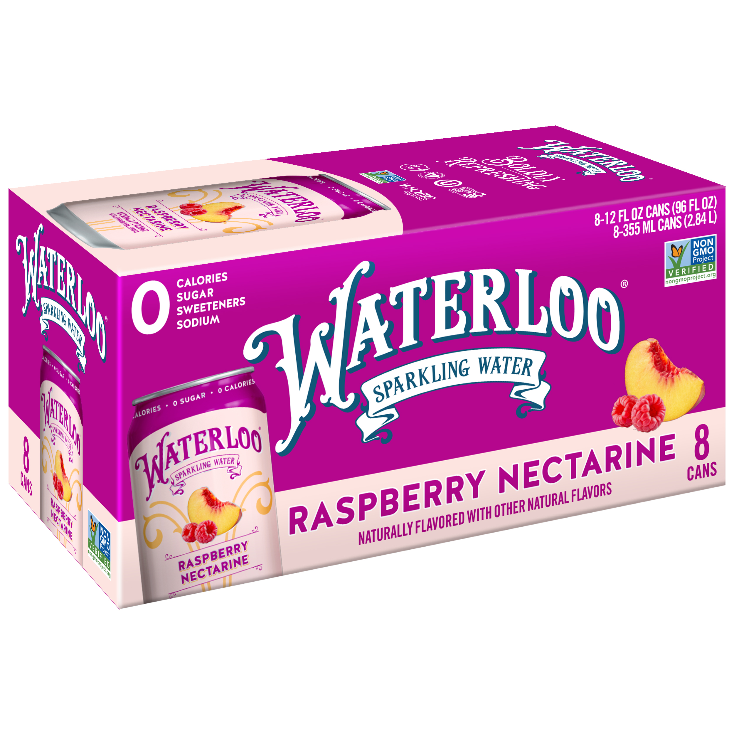 Waterloo Sparkling Water, Raspberry Nectarine, 12 fl oz, 8 Pack Cans thumbnail 3