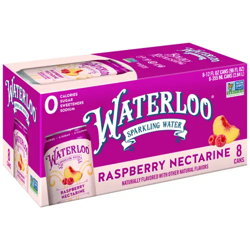 Waterloo Sparkling Water, Raspberry Nectarine, 12 fl oz, 8 Pack Cans thumbnail 3