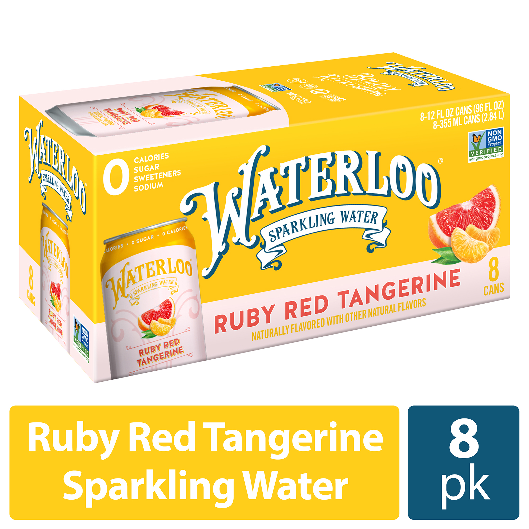 Waterloo Sparkling Water, Ruby Red Tangerine, 12 fl oz, 8 Pack Cans