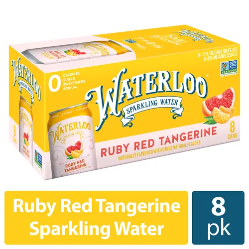 Waterloo Sparkling Water, Ruby Red Tangerine, 12 fl oz, 8 Pack Cans