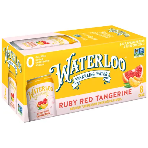 Waterloo Sparkling Water, Ruby Red Tangerine, 12 fl oz, 8 Pack Cans thumbnail 3