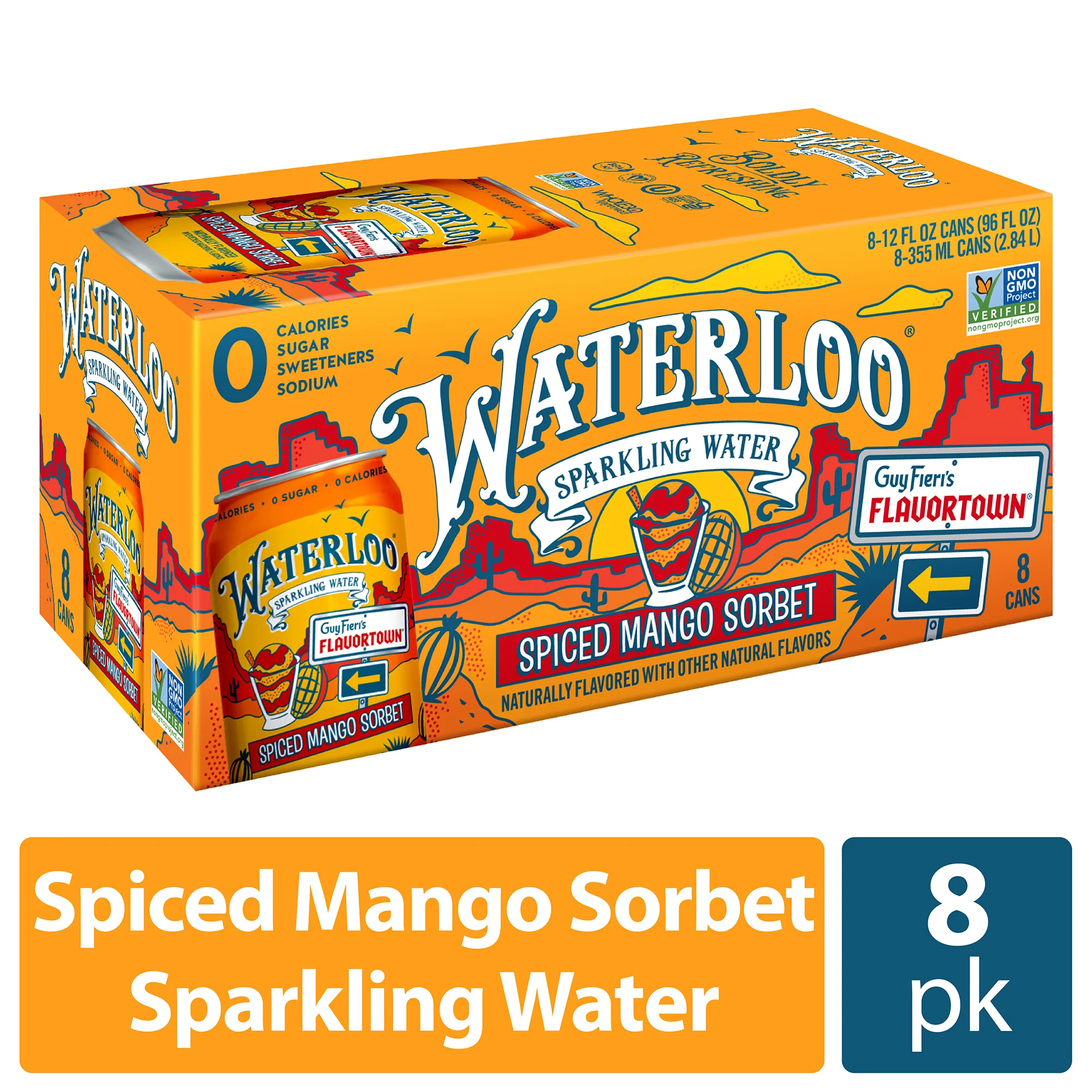Waterloo Sparkling Water, Spiced Mango Sorbet, 12 fl oz, 8 Pack Cans