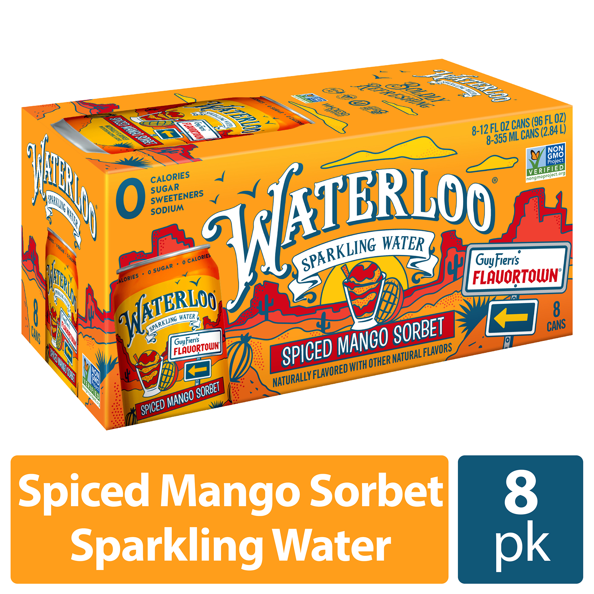 Waterloo Sparkling Water, Spiced Mango Sorbet, 12 fl oz, 8 Pack Cans thumbnail 2