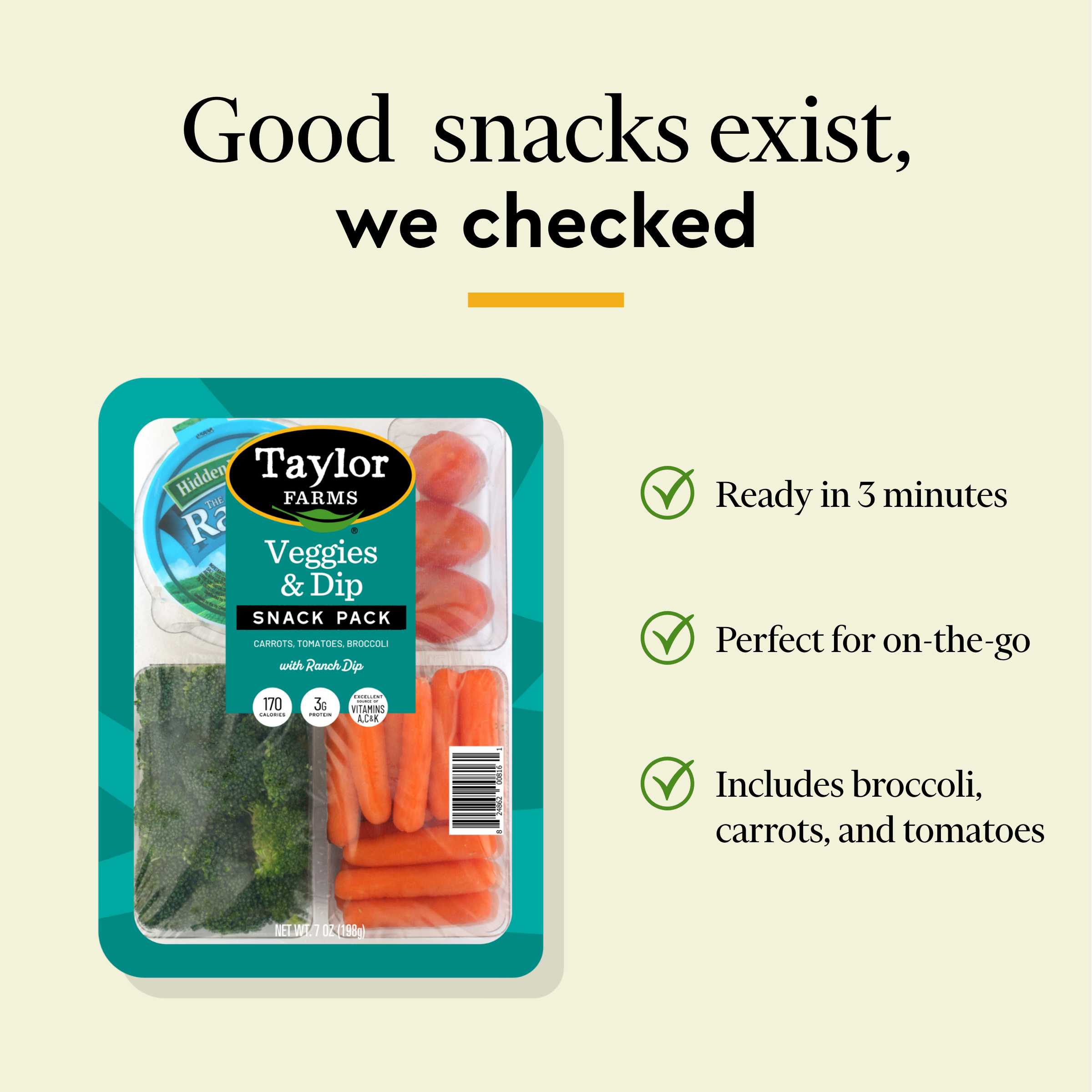 Taylor Farms Veggies & Dip Snack Pack, 7 oz Tray thumbnail 4