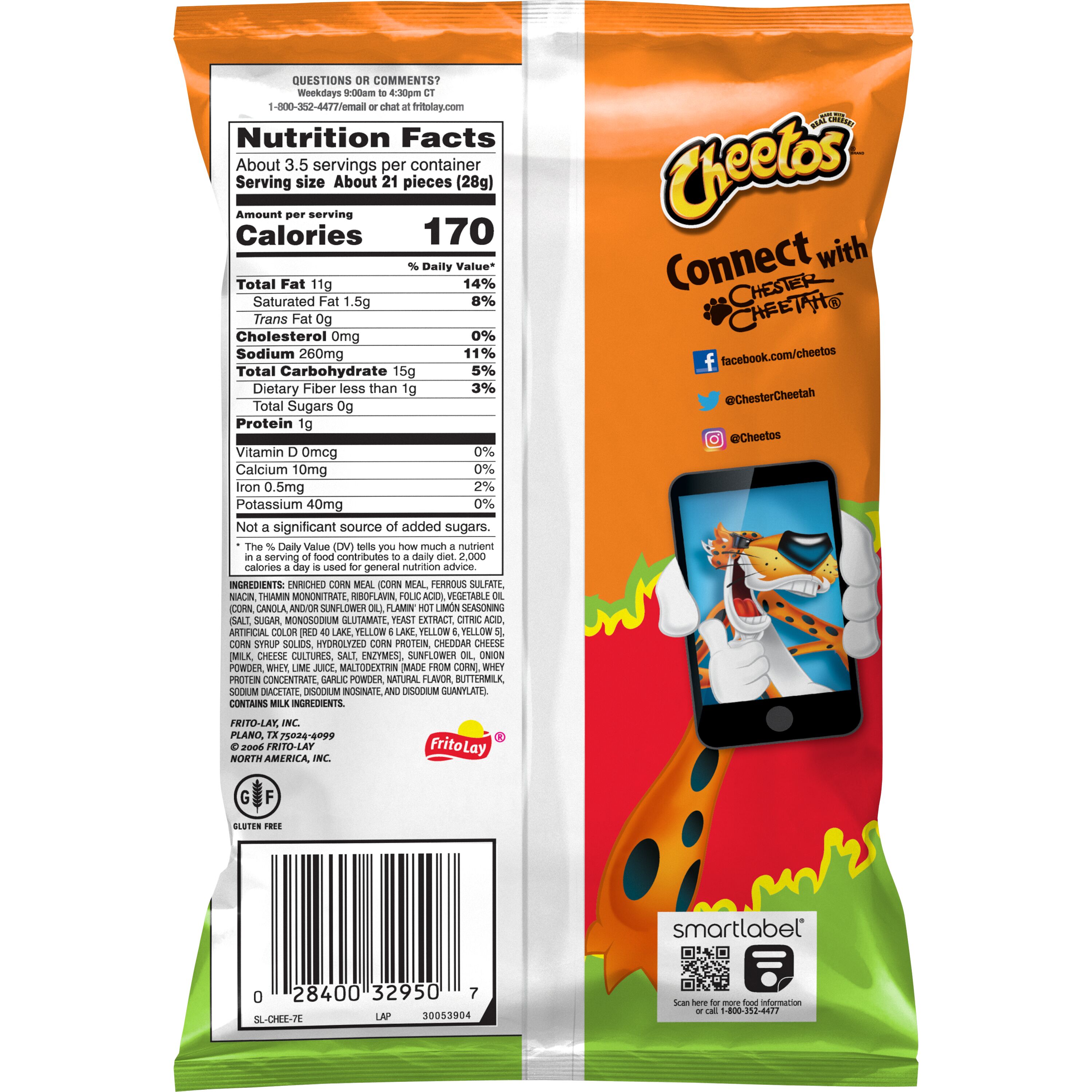 Cheetos Crunchy Flamin' Hot Limon Cheese Flavored Snack Chips,1PACK thumbnail 3