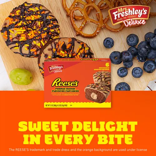Mrs. Freshley's Deluxe Reese's Peanut Butter Cupcakes, 6 Individually Wrapped Snack Cakes,Pack Of 1 Shelf-Stable. thumbnail 3