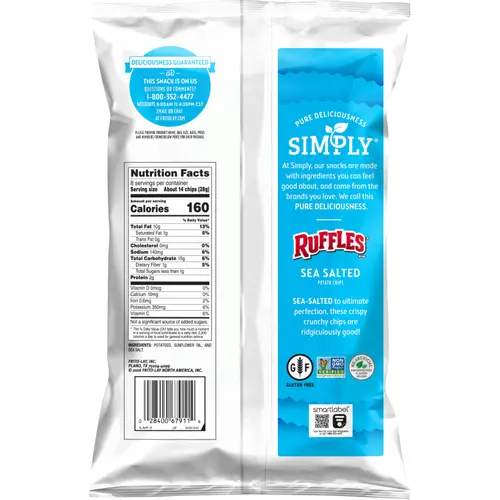 (1PACK),Ruffles Simply Sea Salted Potato Snack Chips thumbnail 4