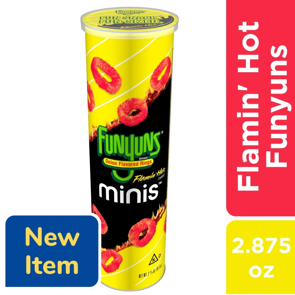 (1PACK), Funyuns Minis Flamin' Hot Onion Flavored Ring Snack Stacks Crisps Chips